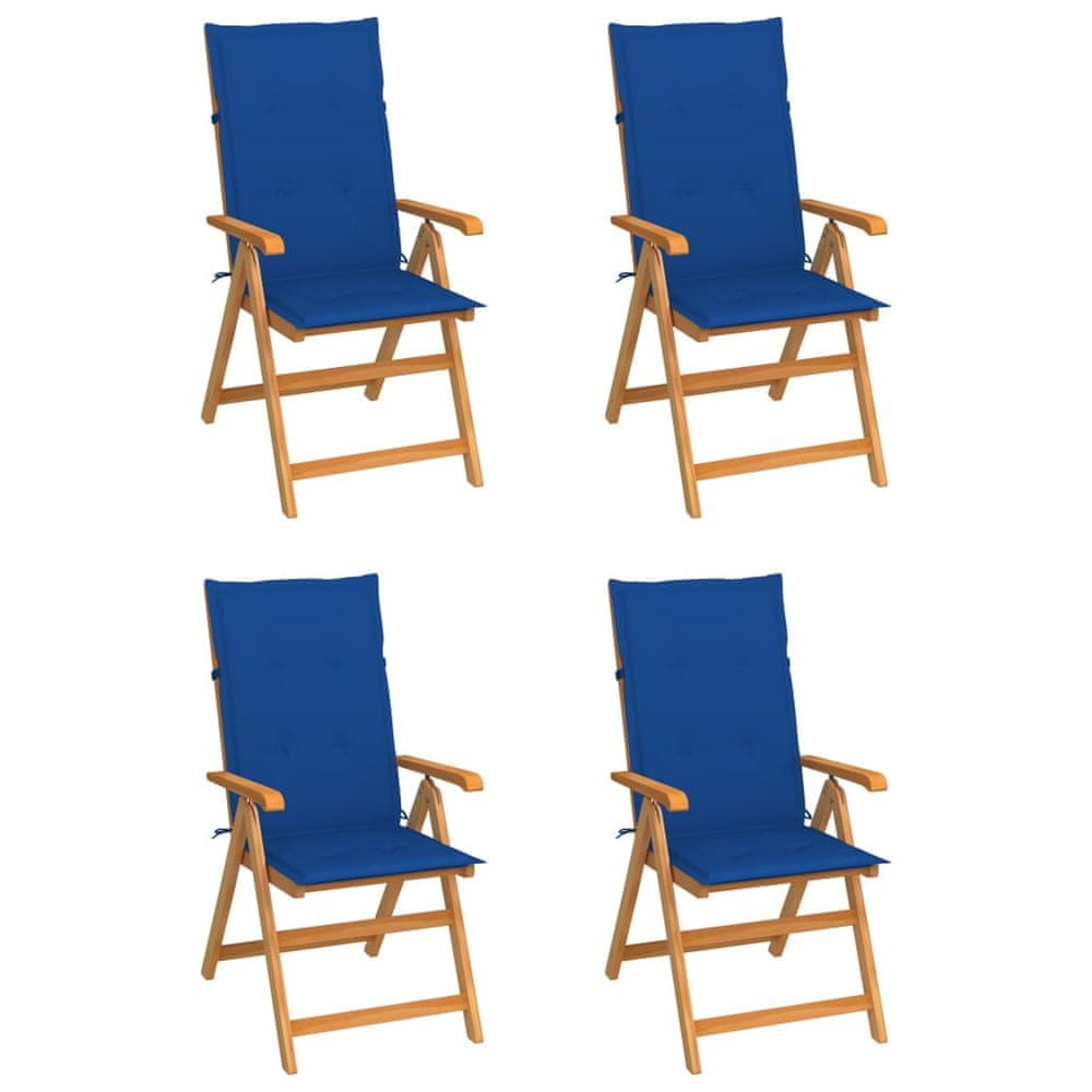 Vidaxl Záhradné stoličky 4 ks s kráľovsky modrými podložkami tíkový masív